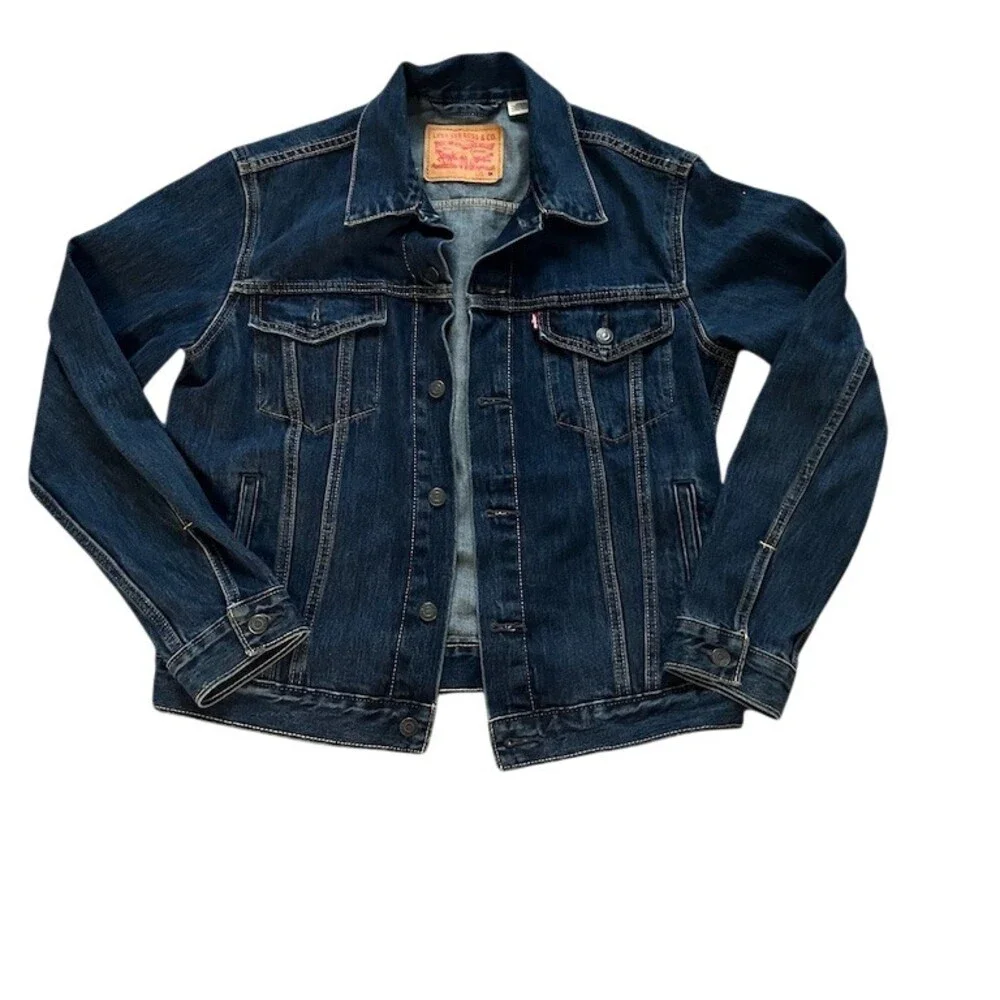 Levi's Trucker Denim Jacket Men's M Dark Wash Red Tab Button Front Blue